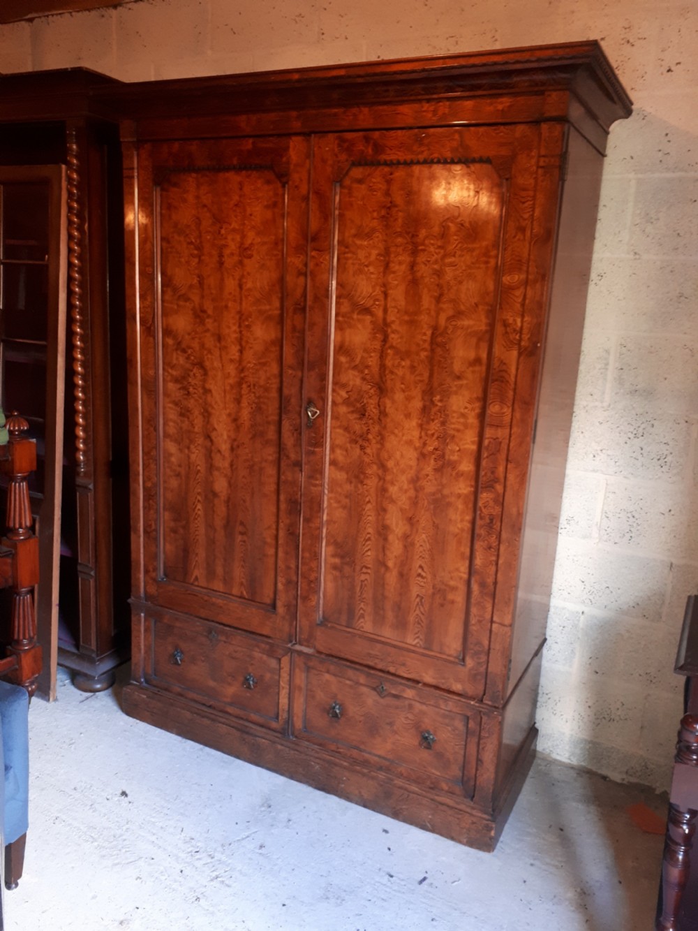 Good Victorian pitch pine double wardrobe 