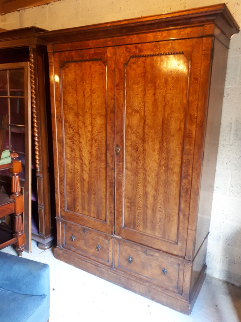 Good Victorian pitch pine double wardrobe  View II