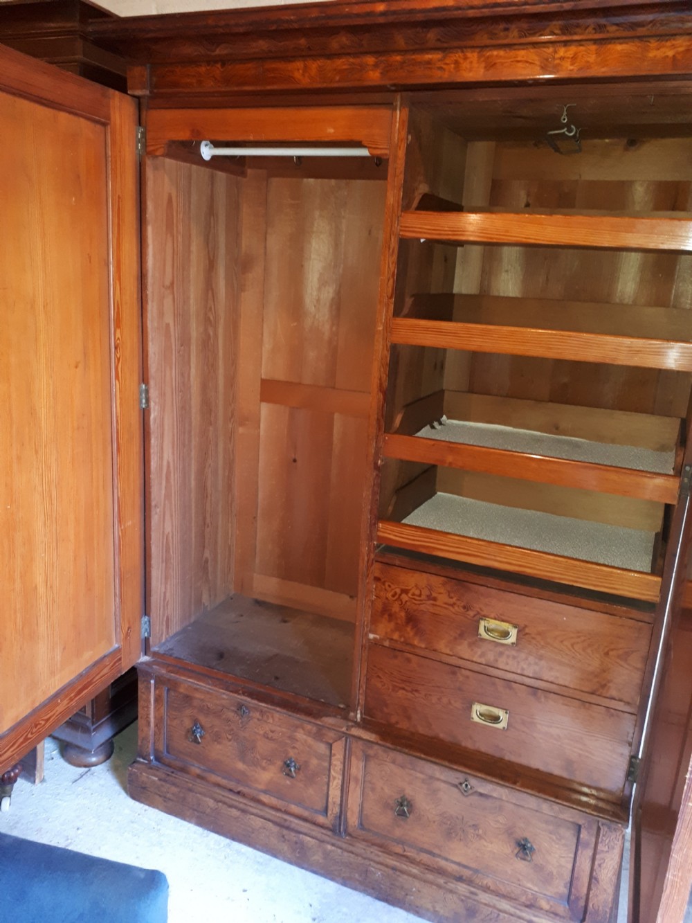 Good Victorian pitch pine double wardrobe  View VI