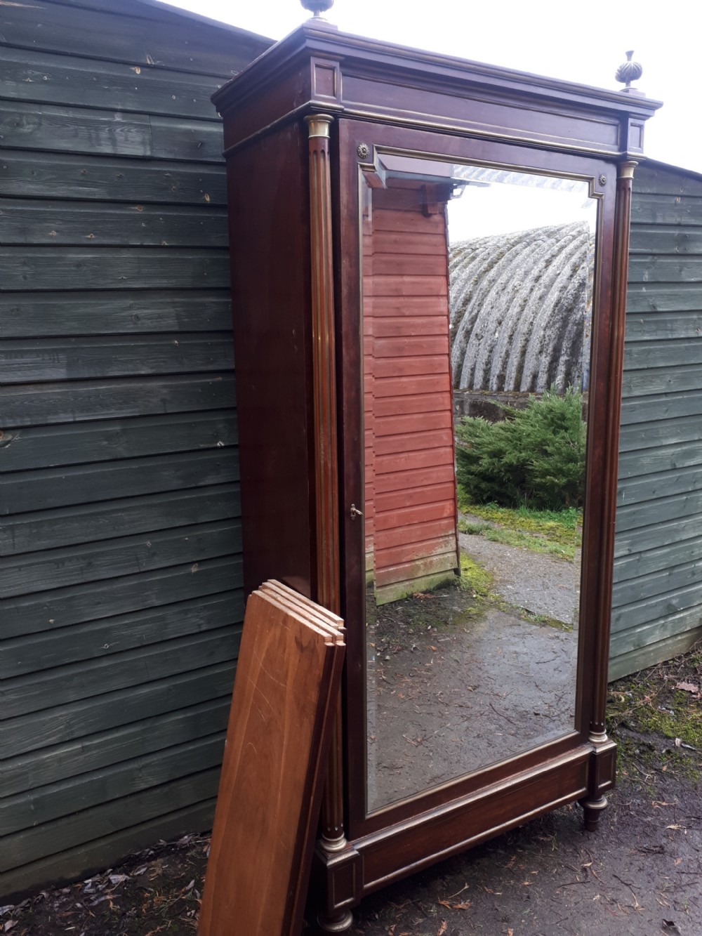 19th century mahogany brass metal mounted French hall cupboard View III