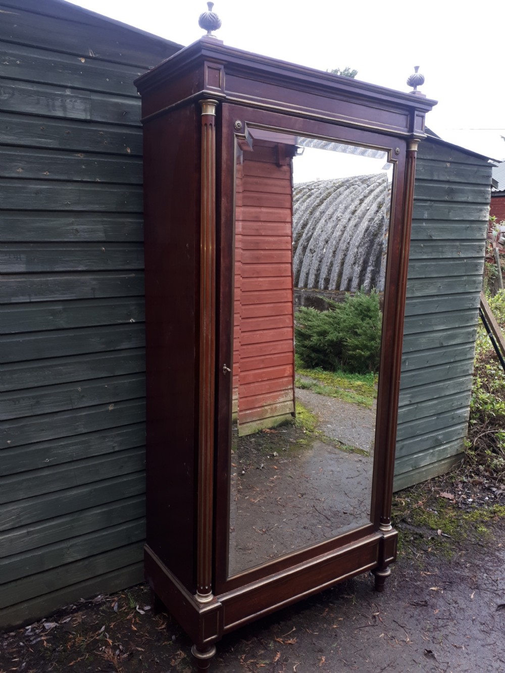 19th century mahogany brass metal mounted French hall cupboard View VI