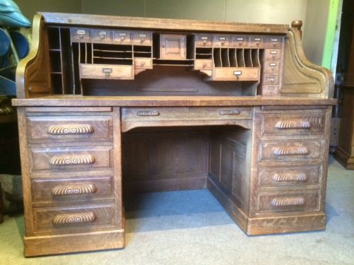 A Large Oak Roll-top Desk