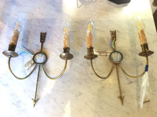pair of edwardian brass wall lights