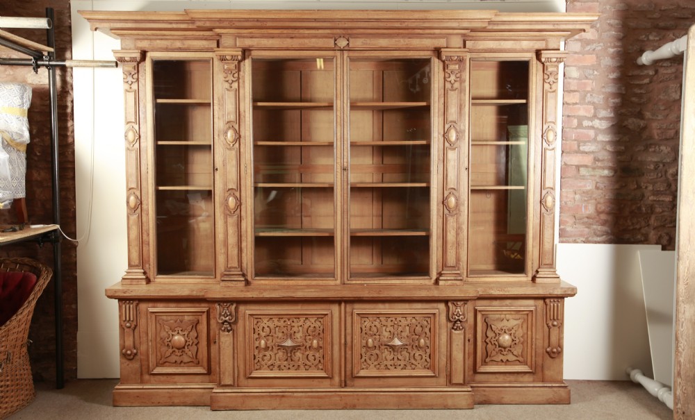 A 19th century pollard oak breakfront bookcase
