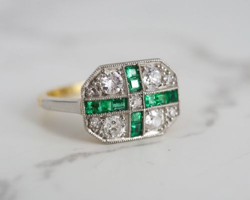 Art Deco Emerald and Diamond Ring