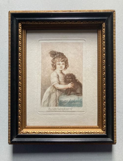 Georgian Bartolozzi Engraving Of Miss Eyre And Dog C1770