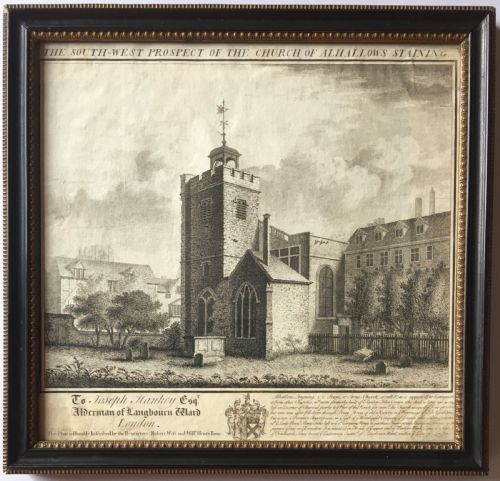 A Georgian Engraving Print of City Church 1736. Antique Print.