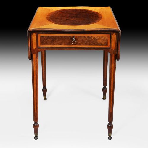 18TH CENTURY GEORGE III SATINWOOD AND POLLARD OAK PEMBROKE OCCASIONAL TABLE - ADDITIONAL PHOTO 5
