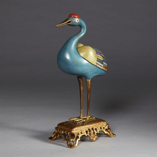 CHINESE CLOISONN ENAMEL CENSER MODELLED AS A CRANE QING DYNASTY - ADDITIONAL PHOTO 4