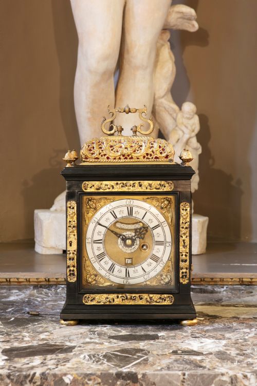 17thcentury ebony veneered table clock with alarm and pull quarter repeat - CATEGORY: ANTIQUE CLOCKS - DATED 17TH CENTURY
