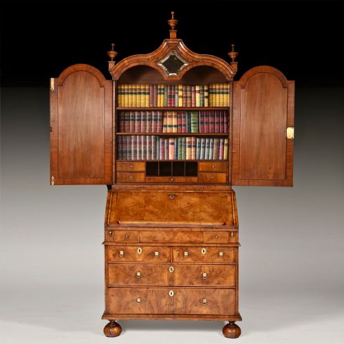 fig 1. Early 18th Century George I Figured Walnut Bureau Bookcase, Circa 1720