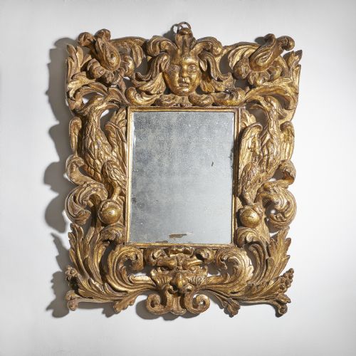 powerful and bold 17th century baroque carved giltwood mirror - CATEGORY: ANTIQUE MIRRORS - DATED 17TH CENTURY
