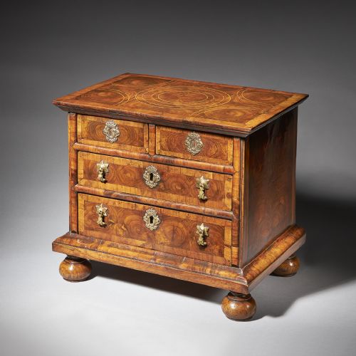 diminutive 17th century william and mary olive oyster miniature chest of drawersfrom the reign of king william queen mary 16881702 england - CATEGORY: ANTIQUE CHEST OF DRAWERS - DATED 17TH CENTURY