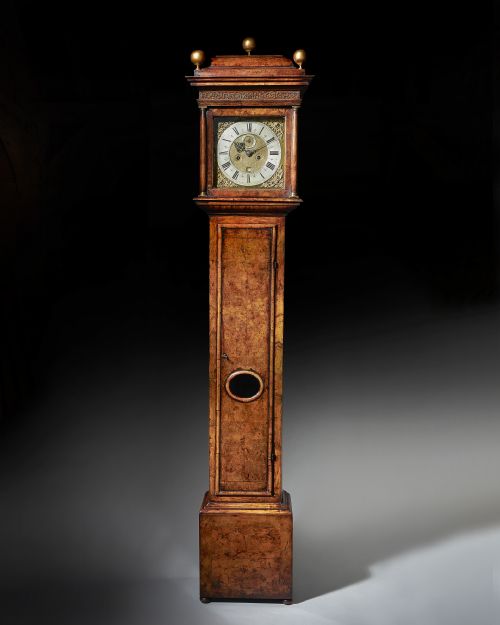 17th century william and mary eight day burrburl walnut longcase clockgrandfather clock by john martin - CATEGORY: ANTIQUE CLOCKS - DATED BEFORE 1700
