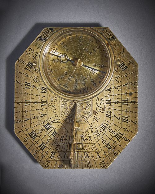 FINE BRASS POCKET SUNDIAL AND COMPASS BY MICHAEL BUTTERFIELD PARIS - ADDITIONAL PHOTO 1