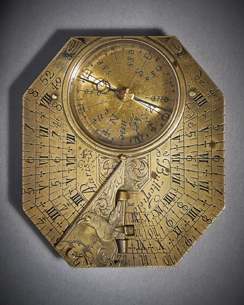 FINE BRASS POCKET SUNDIAL AND COMPASS BY MICHAEL BUTTERFIELD PARIS - ADDITIONAL PHOTO 4