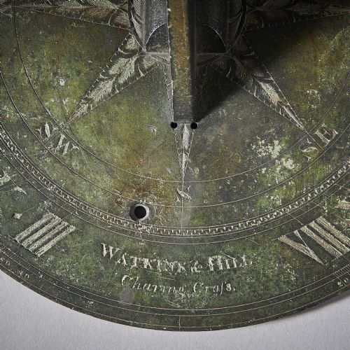 RARE 19TH CENTURY BRONZE HORIZONTAL SUNDIAL BY WATKINS HILL LONDON - ADDITIONAL PHOTO 2