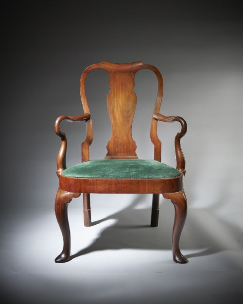 rare 18th century george ii mahogany armchair with carved shepherds crook arms - CATEGORY: ANTIQUE CHAIRS - DATED GEORGIAN