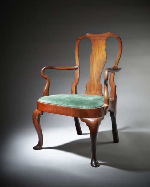 RARE 18TH CENTURY GEORGE II MAHOGANY ARMCHAIR WITH CARVED SHEPHERDS CROOK ARMS - ADDITIONAL PHOTO 1