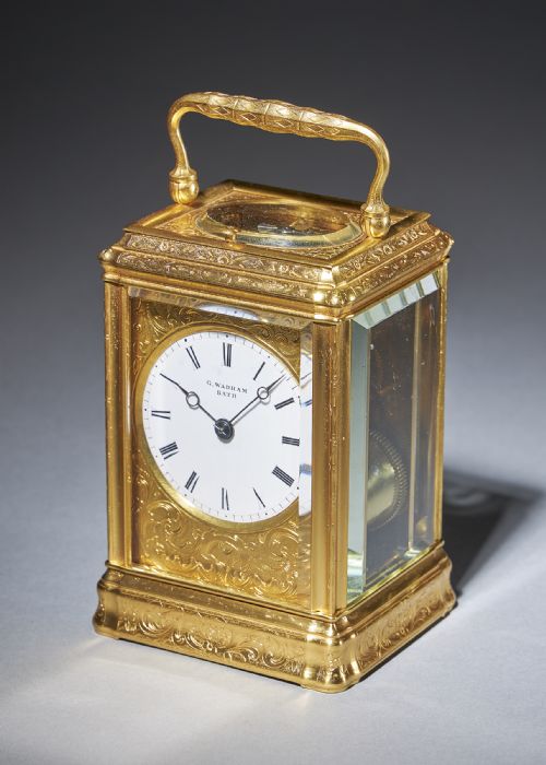 19th century giltbrass engraved gorge case striking and repeating carriage clock - CATEGORY: ANTIQUE CLOCKS - DATED 19TH CENTURY