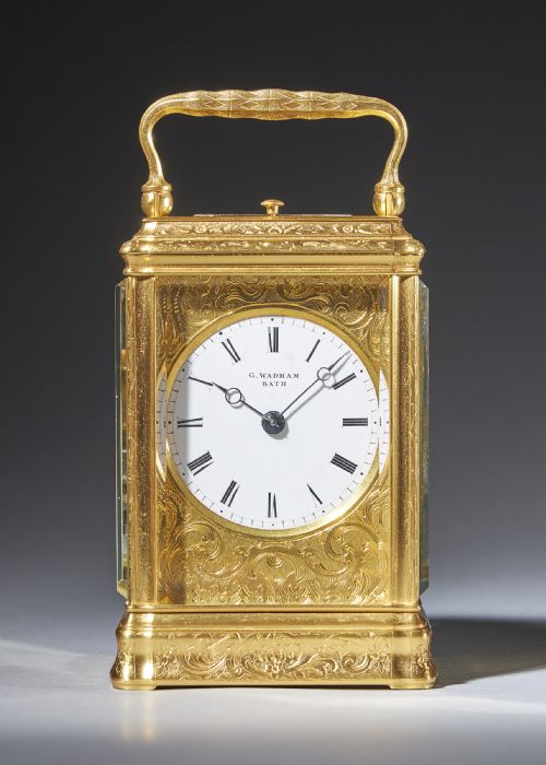 19TH CENTURY GILTBRASS ENGRAVED GORGE CASE STRIKING AND REPEATING CARRIAGE CLOCK - ADDITIONAL PHOTO 1
