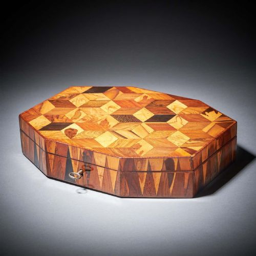 GEORGE IV REGENCY EXOTIC WOOD SPECIMEN PARQUETRY GAMES OR JEWELLERY BOX - ADDITIONAL PHOTO 3