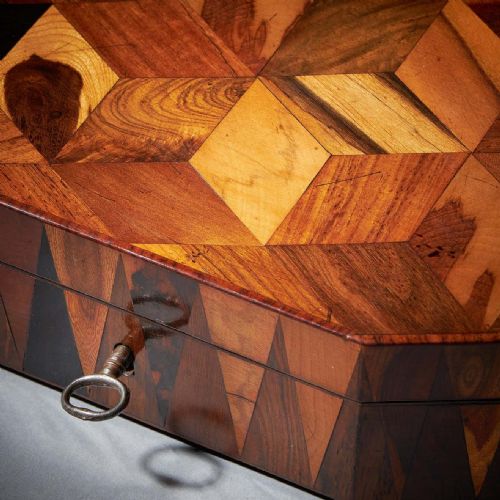 GEORGE IV REGENCY EXOTIC WOOD SPECIMEN PARQUETRY GAMES OR JEWELLERY BOX - ADDITIONAL PHOTO 7
