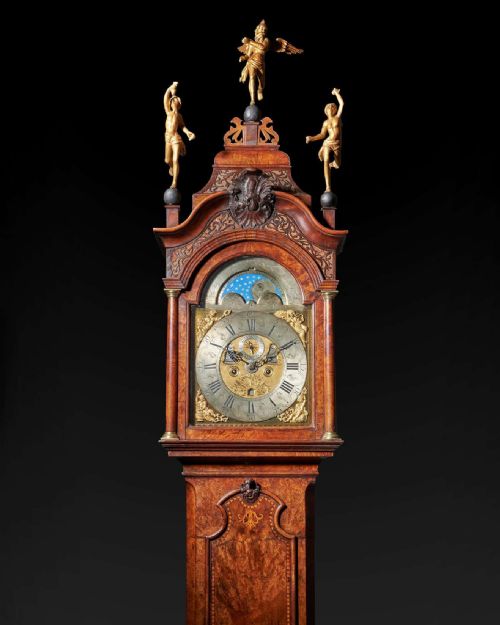 A MAGNIFICENT 18TH CENTURY STRIKING DUTCH AMSTERDAM BURR WALNUT LONGCASE CLOCK - ADDITIONAL PHOTO 2