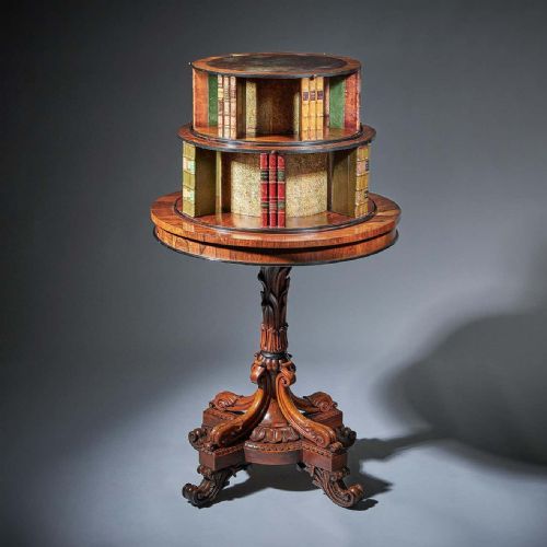 a fine and rare william iv rosewood revolving library bookcase stamped p westmacott - CATEGORY: ANTIQUE BOOKCASES - DATED 19TH CENTURY