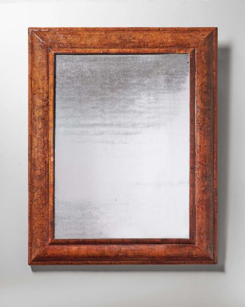 extremely large william and mary 17th century olive oyster cushion mirror c1690 - CATEGORY: ANTIQUE MIRRORS - DATED 17TH CENTURY