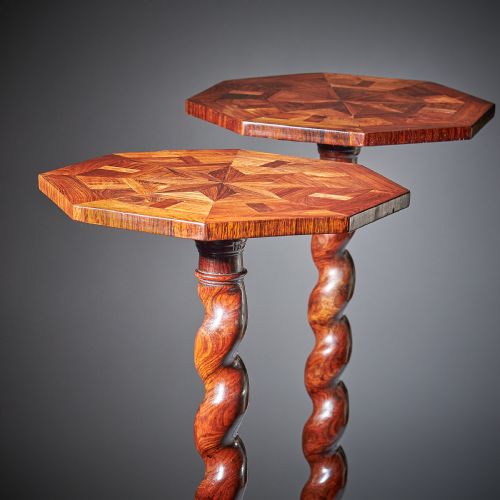 PAIR OF 17TH CENTURY KINGWOOD CHARLES II PARQUETRY TORCHIERES CIRCA 1660 - ADDITIONAL PHOTO 12