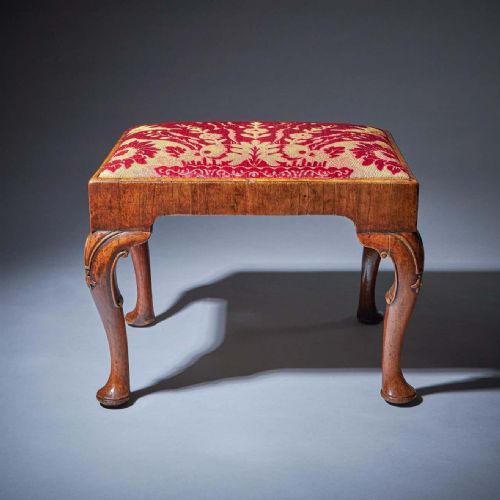 original 18th century george i walnut stool on carved cabriole legs - CATEGORY: ANTIQUE STOOLS - DATED 18TH CENTURY