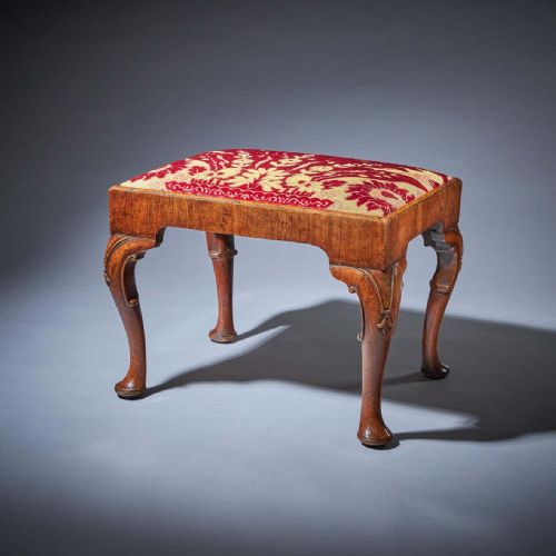 ORIGINAL 18TH CENTURY GEORGE I WALNUT STOOL ON CARVED CABRIOLE LEGS - ADDITIONAL PHOTO 1