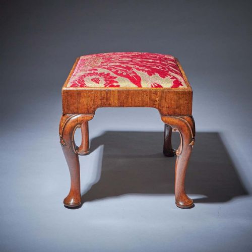 ORIGINAL 18TH CENTURY GEORGE I WALNUT STOOL ON CARVED CABRIOLE LEGS - ADDITIONAL PHOTO 2