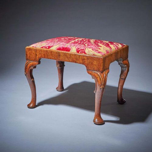 ORIGINAL 18TH CENTURY GEORGE I WALNUT STOOL ON CARVED CABRIOLE LEGS - ADDITIONAL PHOTO 3