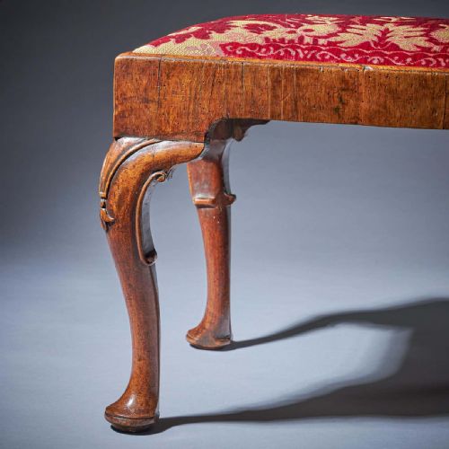 ORIGINAL 18TH CENTURY GEORGE I WALNUT STOOL ON CARVED CABRIOLE LEGS - ADDITIONAL PHOTO 4