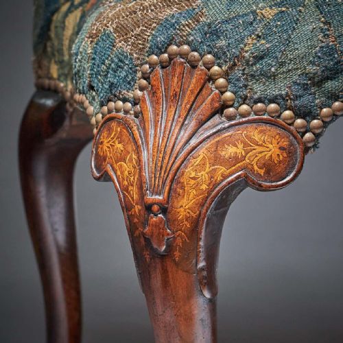 FINE AND RARE GEORGE I 18TH C WALNUT AND MARQUETRY CHAIR WITH TAPESTRY FRAGMENT - ADDITIONAL PHOTO 15