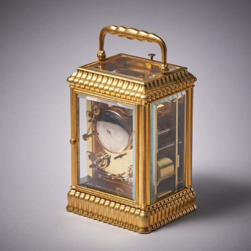 UNUSUAL RIBBED EIGHTDAY REPEATING STRIKING GILTBRASS GORGE CASE CARRIAGE CLOCK - ADDITIONAL PHOTO 2