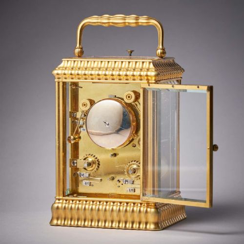 UNUSUAL RIBBED EIGHTDAY REPEATING STRIKING GILTBRASS GORGE CASE CARRIAGE CLOCK - ADDITIONAL PHOTO 5
