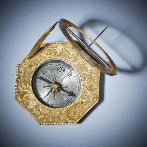 18TH CENTURY GILT BRASS AND SILVER POCKET OR MINIATURE SUNDIAL COMPASS WITH CASE - ADDITIONAL PHOTO 6