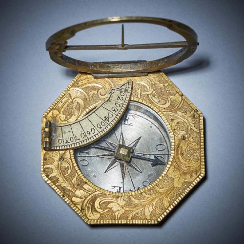 18TH CENTURY GILT BRASS AND SILVER POCKET OR MINIATURE SUNDIAL COMPASS WITH CASE - ADDITIONAL PHOTO 16