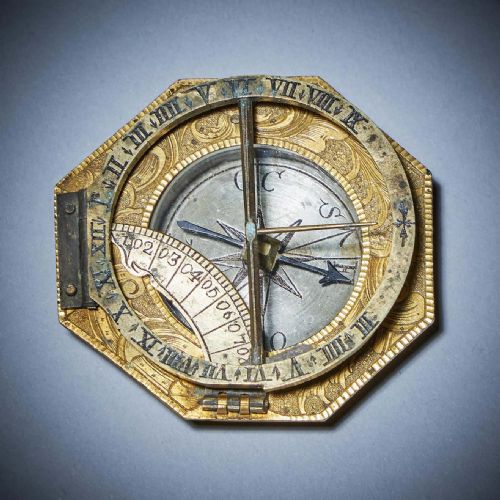 18TH CENTURY GILT BRASS AND SILVER POCKET OR MINIATURE SUNDIAL COMPASS WITH CASE - ADDITIONAL PHOTO 17