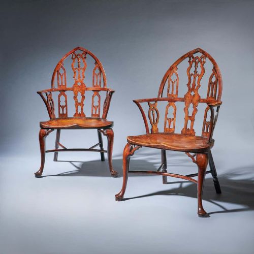 pair of 18th century george ii gothic yew and elm windsor armchairs circa 1760 - CATEGORY: ANTIQUE CHAIRS - DATED 18TH CENTURY