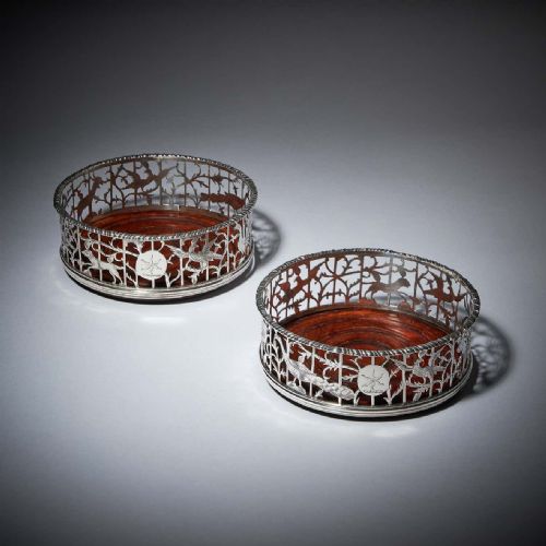 a unique pair of 18th century george iii silver engraved open fret wine coasters - CATEGORY: ANTIQUE SILVER - DATED GEORGIAN