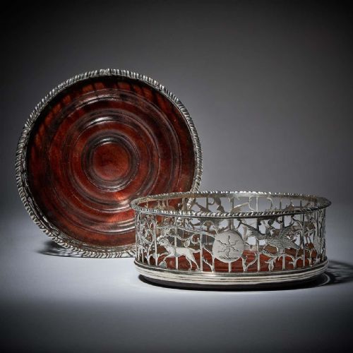 A UNIQUE PAIR OF 18TH CENTURY GEORGE III SILVER ENGRAVED OPEN FRET WINE COASTERS - ADDITIONAL PHOTO 2