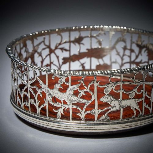 A UNIQUE PAIR OF 18TH CENTURY GEORGE III SILVER ENGRAVED OPEN FRET WINE COASTERS - ADDITIONAL PHOTO 8