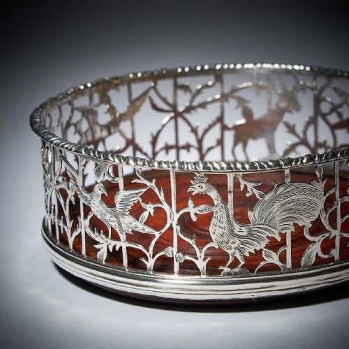 A UNIQUE PAIR OF 18TH CENTURY GEORGE III SILVER ENGRAVED OPEN FRET WINE COASTERS - ADDITIONAL PHOTO 9