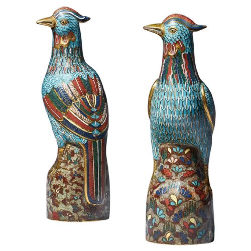 a pair of 19th century late qing dynasty chinese cloisonn phoenix figures - CATEGORY: ANTIQUE METAL - DATED 1850