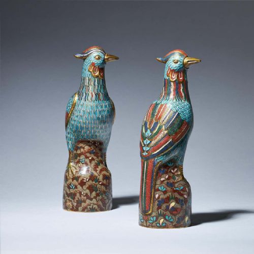 A PAIR OF 19TH CENTURY LATE QING DYNASTY CHINESE CLOISONN PHOENIX FIGURES - ADDITIONAL PHOTO 2