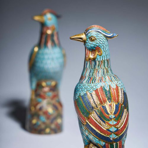 A PAIR OF 19TH CENTURY LATE QING DYNASTY CHINESE CLOISONN PHOENIX FIGURES - ADDITIONAL PHOTO 3